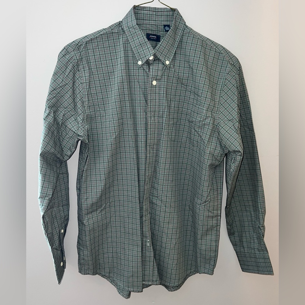Arrow Long-Sleeve Button-Up Shirt, Green Plaid, Size M, Like-New